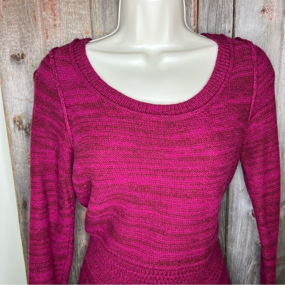 Sparrow Anthropologie Cranberry Marled Wool Blend Fit and Flare Sweater Dress M - Picture 2 of 12